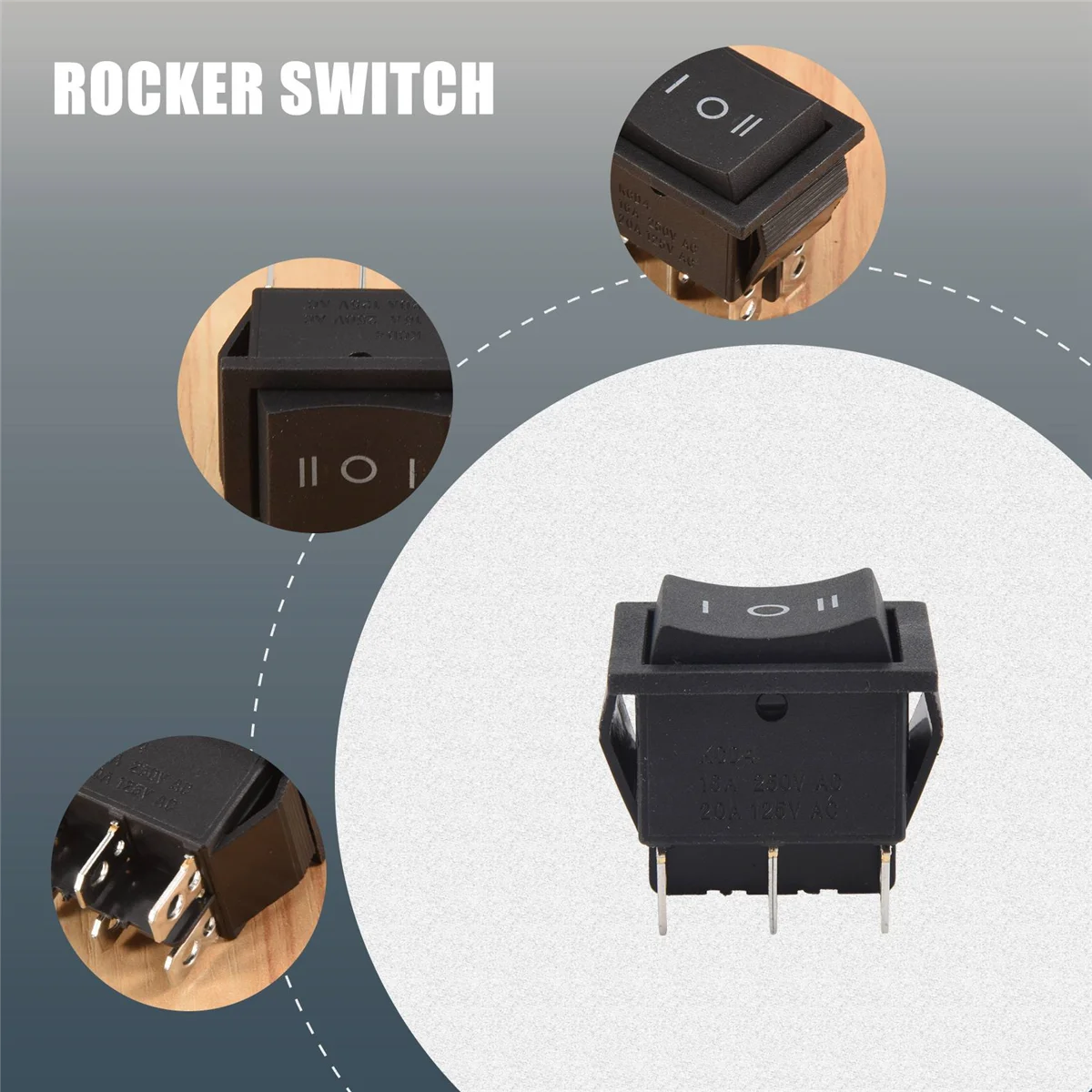 AT416-Terminals 3 Position ON/OFF/ON DPDT Boat Rocker Switch 16A 250VAC 20A 125VAC