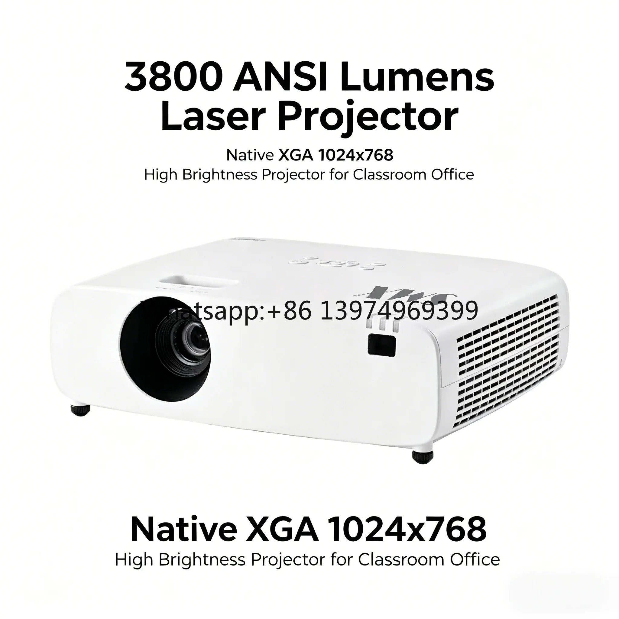 3800 ANSI Lumens Laser Projector Native XGA 1024x768 High Brightness Projector for Classroom Office