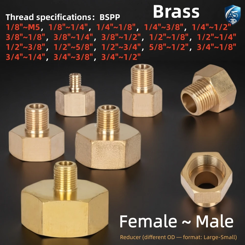 Female to Male Thread Brass Pipe Connectors Brass Coupler Adapter Threaded Fitting M5 1/8