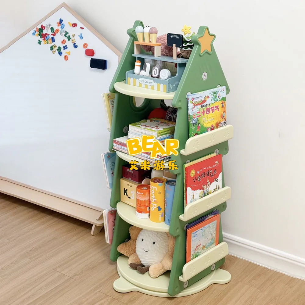 Book Rotatable Rack Picture Storage Rack Living Room Floor Baby Toy Cabinet Kindergarten Children's Multi-layer Bookshelf