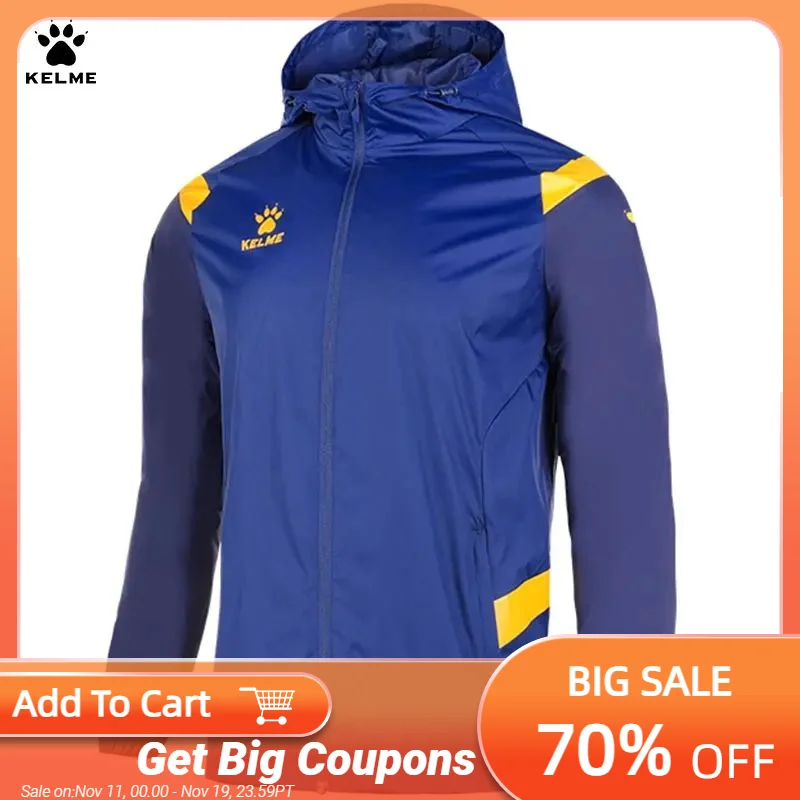 

Kelme Training Football Raincoat Men's Autumn Fitness Running Hooded Outdoor Sports Coat Water Splashing Resistant Hooded Jacke