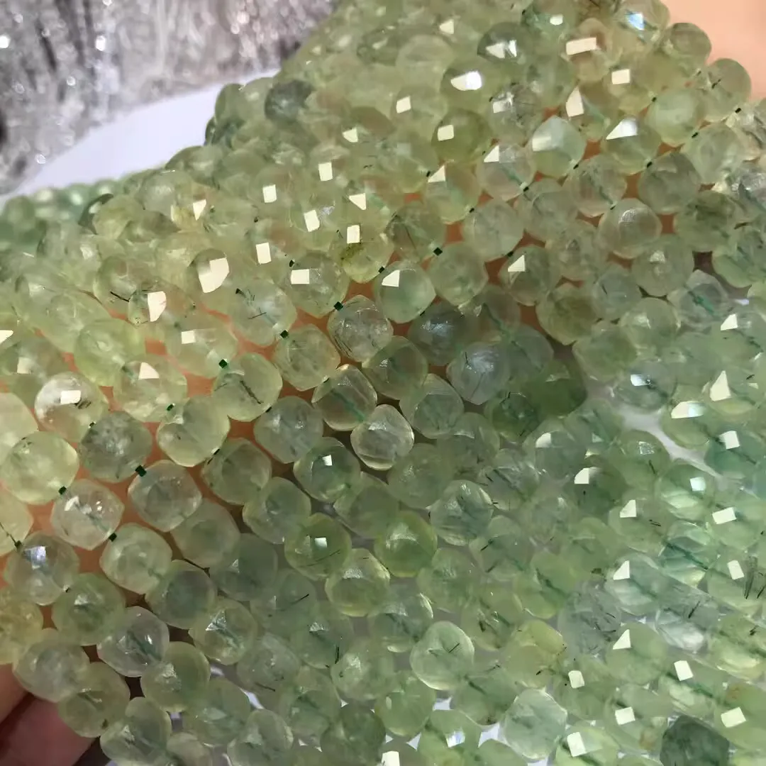 Prehnite GREEN  square faceted 8mm nature for making jewelry necklace 38cm FPPJ wholesale  loose beads