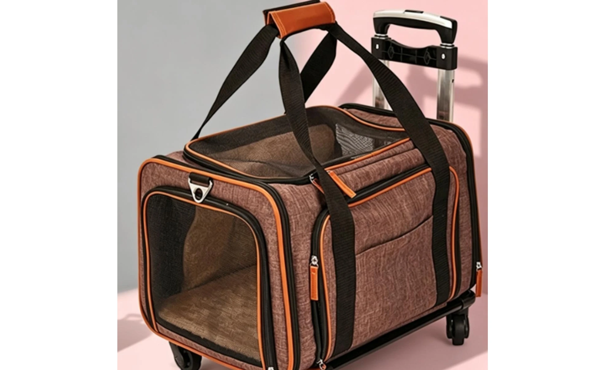Rolling Mesh Pet Carrier Soft-sided Animal Carrier Breathable Mesh Windows Telescoping Handle for Convenient Transport Rolling Mesh Pet Carrier Soft-sided Animal Carrier Breathable Mesh Windows Telescoping Handle for Convenient Transport