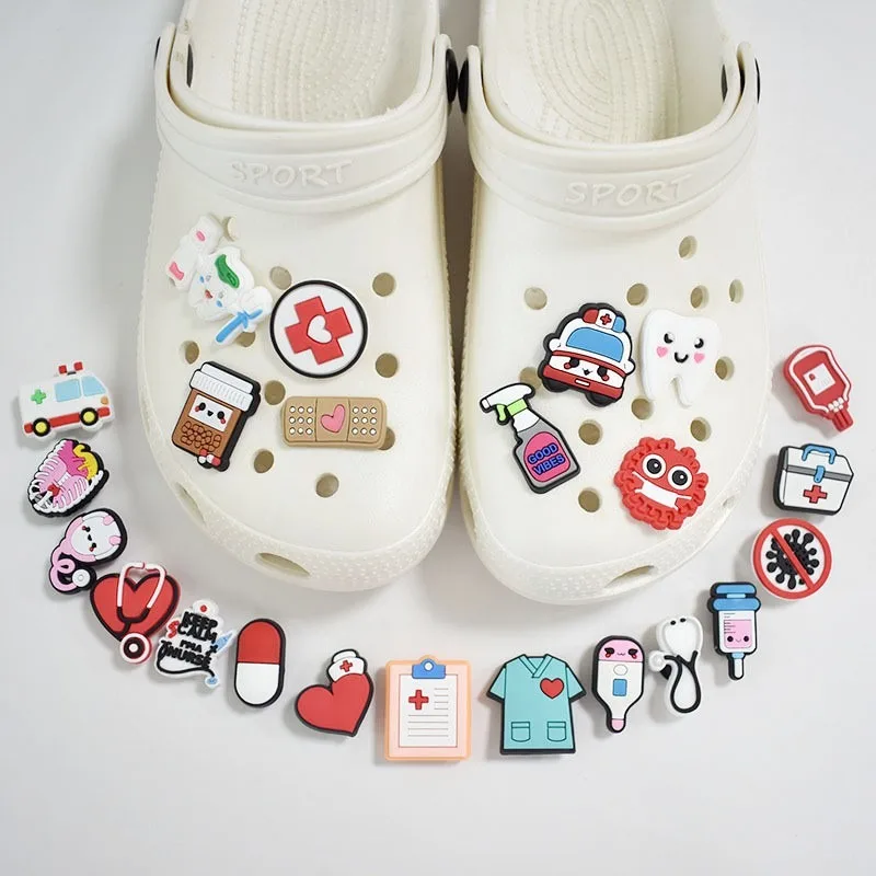 Cartoon Cute Medical Treatment Shoe Decoration PVC Shoe Charms Doctors Nurses Shoe Accessories for Croc Sandals XMas Gifts Pins