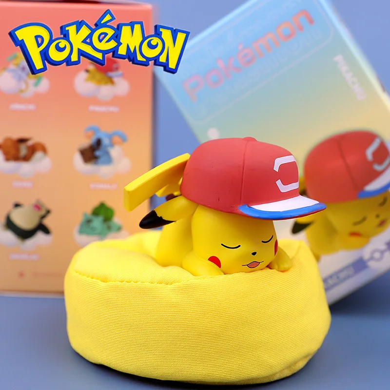 Pokemon Pikachu Blind Box Beeldjes Leuke Anime Cartoon Slapen-positie Speelgoed Kawaii Eevee Jirachi Auto-interieur Ornamenten Geschenken