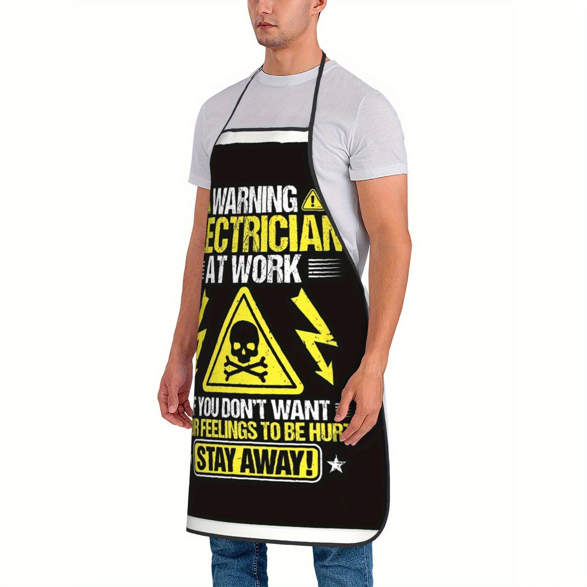Funny Electrician-Themed Kitchen Apron with Humorous Warning Design – Durable 100% Polyester, Machine Washable, Unisex for Cooki