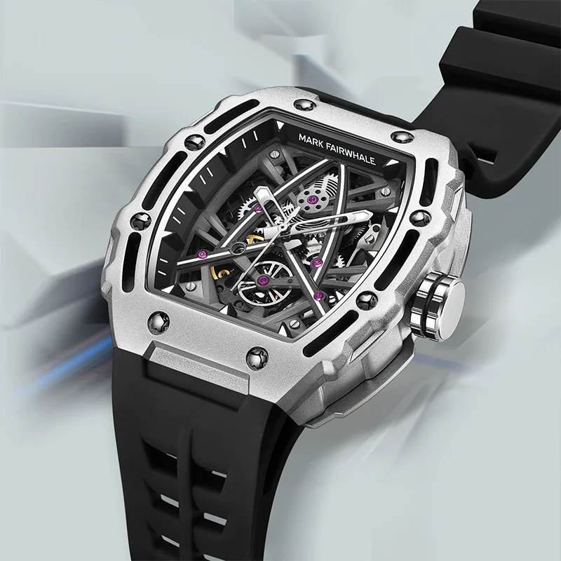 MARK FAIRWHALE brand watch, double-sided skeletonized tourbillon waterproof bar-shaped mechanical watch