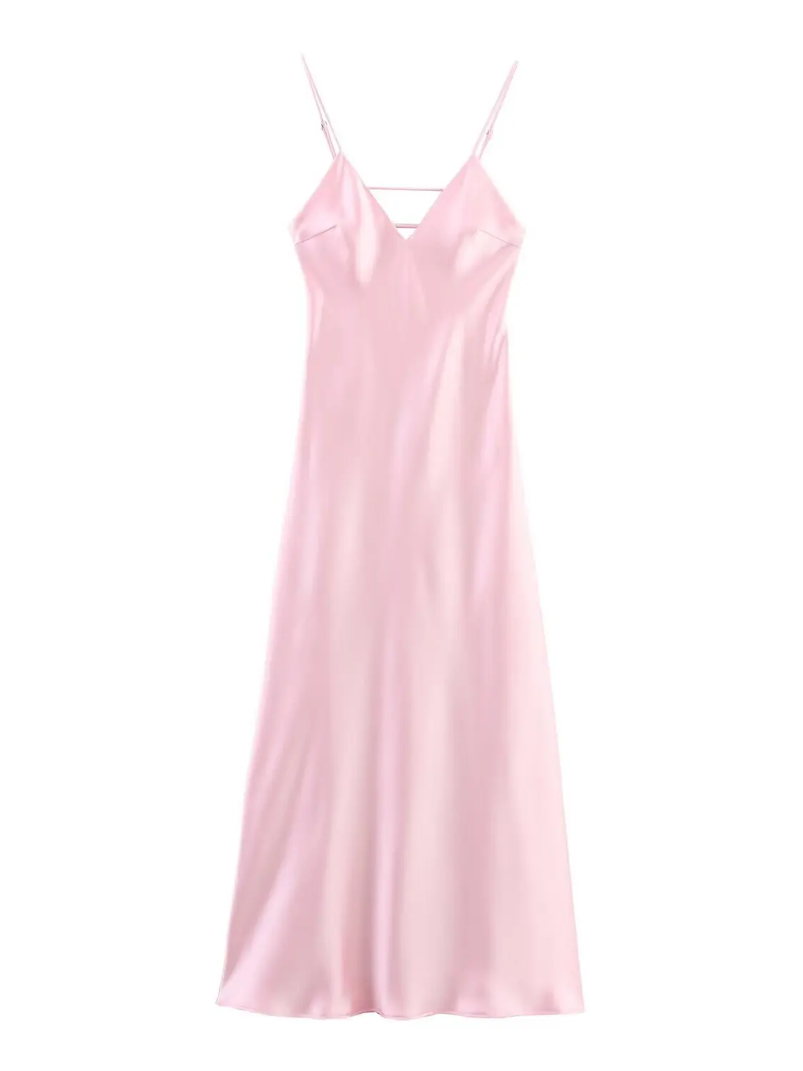 Sommer Neue Candy Farbe V-auss Seide Satin Textur Midi Strapl Dr frauen Faion Hohe Taille Pendeln Sle Casual Dr