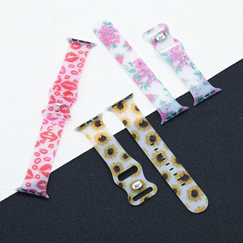 حزام سيليكون لساعة أبل باند 49 مللي متر 38 مللي متر 40 مللي متر 45 مللي متر 44 مللي متر 42 مللي متر 41 مللي متر زهرة طباعة سوار شفاف ل iWatch 9 8 7 6 SE 5