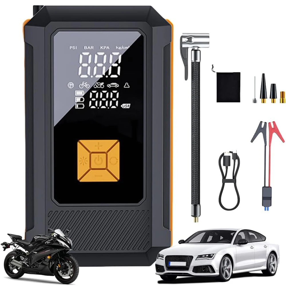 8000mAh Auto-Starthilfe 4-in-1 Kabelloser Reifenfüller Luftpumpe Kompressor Powerbank Tragbarer Akku Schnelles Starten und Laden