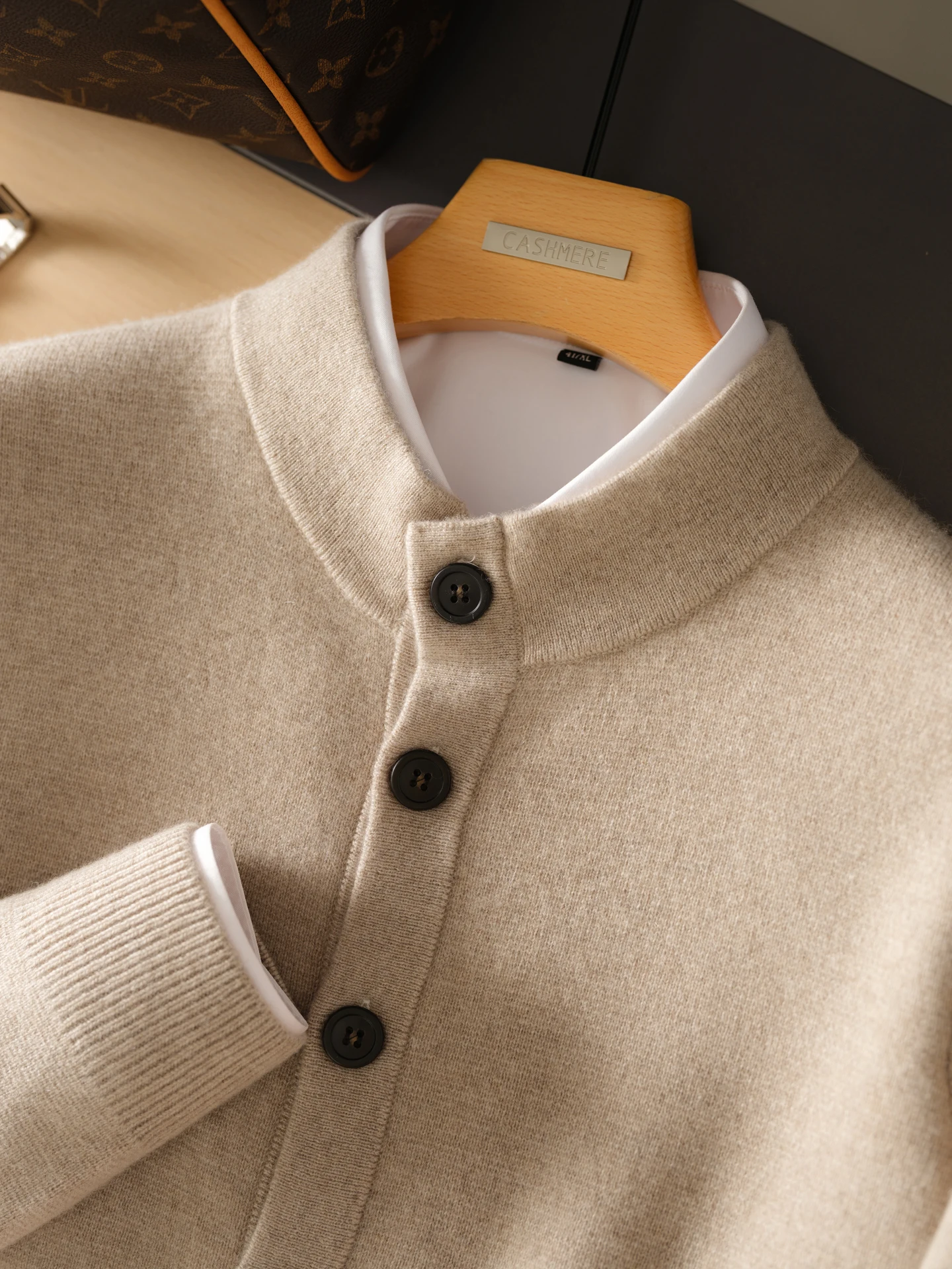 100% pure cashmere sweater for men four-square-sized thickened encrypted half-turtleneck cardigan with pocket knitted sweater