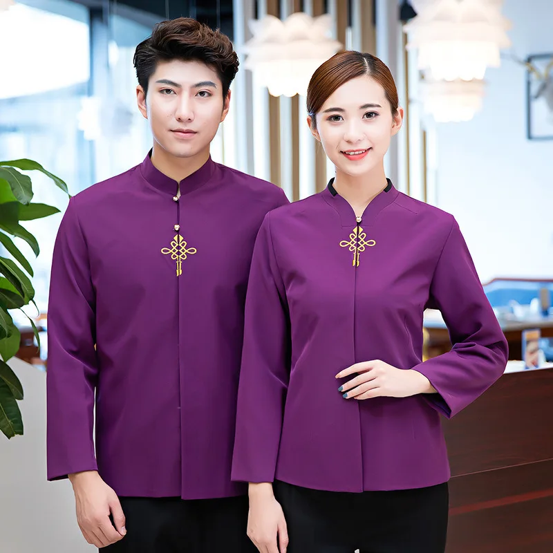 Seragam Kerja Hotel Musim Gugur Musim Dingin Wanita Hot Pot Restoran BBQ Restoran Rumah Teh Gaya Cina Pelayan Lengan Panjang Uniseks