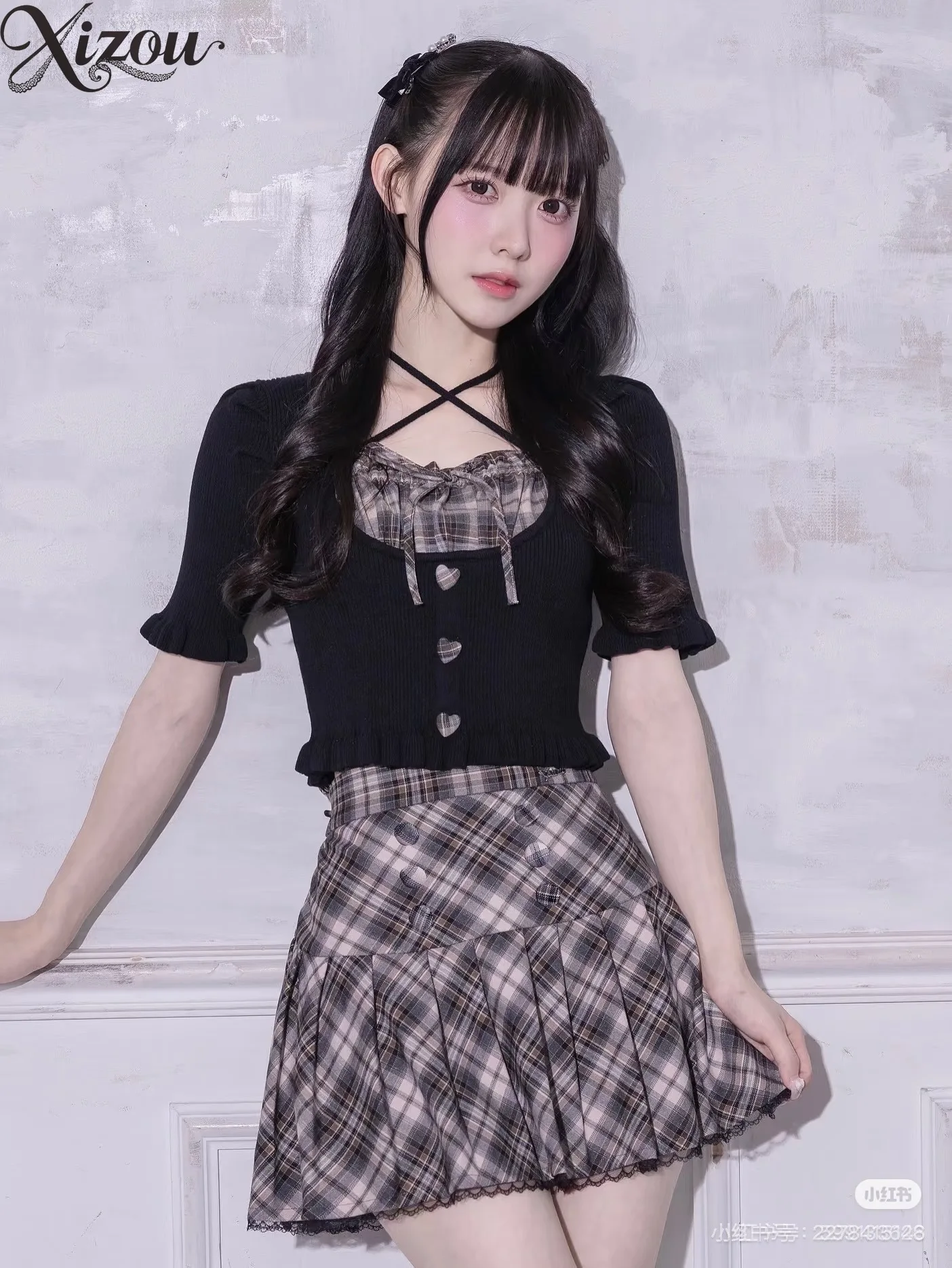 

Women High Waist A-line Mini Skirt Patchwork Plaid Pleated Button-up Slim-fitting Sweet Cute Student Summer Short Skirts 2025