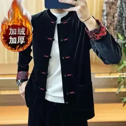 Spring and Autumn New Jackets Men's Stand Up Collar 2024 Fashion Chinese Style Tang Costume Buckle Gold Velvet All-match Coats