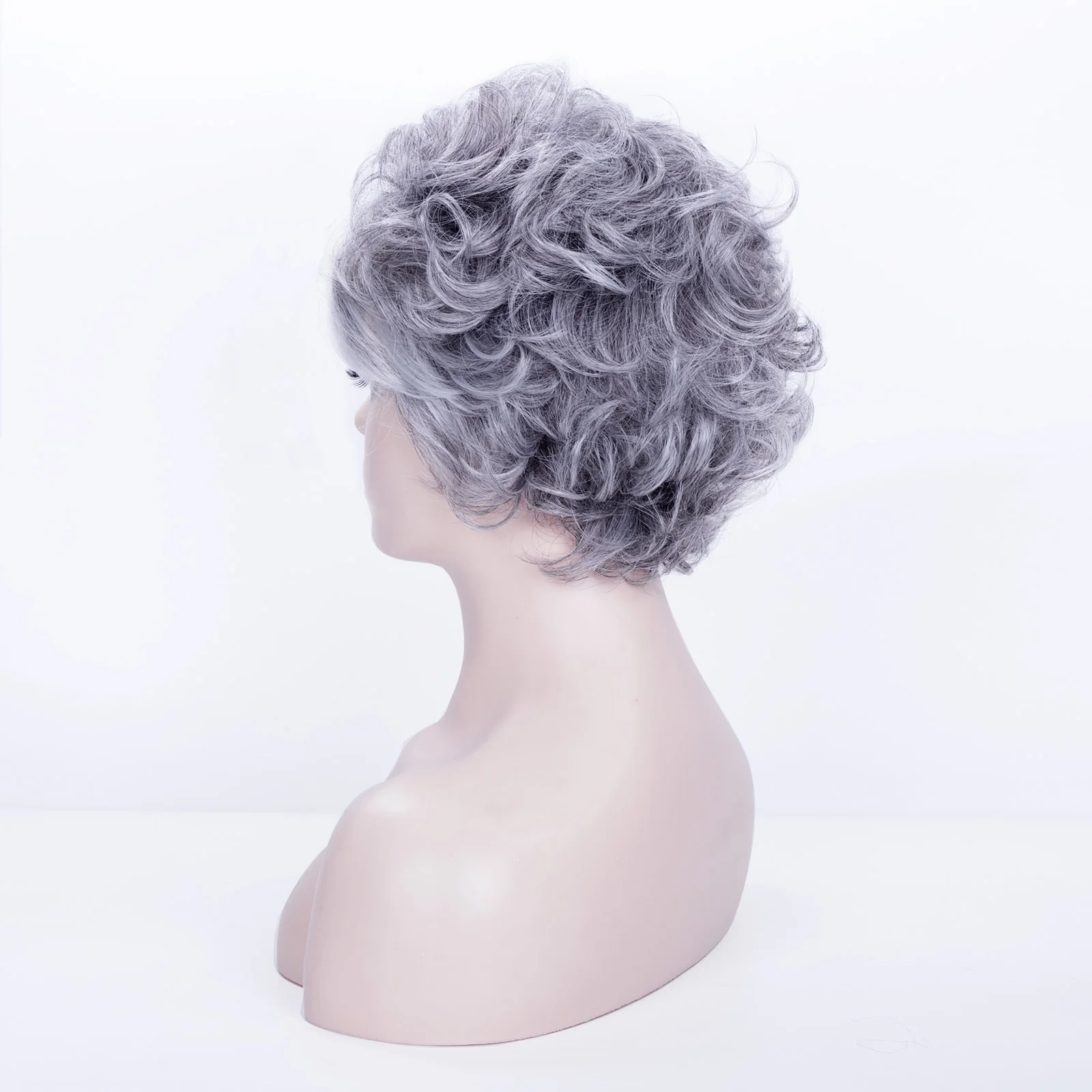 Synthetic Hair Women Classic Short Wigs Layers Curly Grey Wig