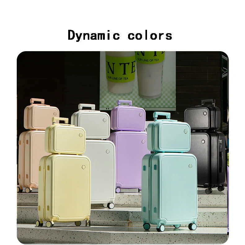 Ensemble de bagages de voyage en fer de couleur noire assortie, chariot de voyage, conteneur de voyage, ensemble de 4 pièces, 14 po, 20 po, 24 po, 28 po