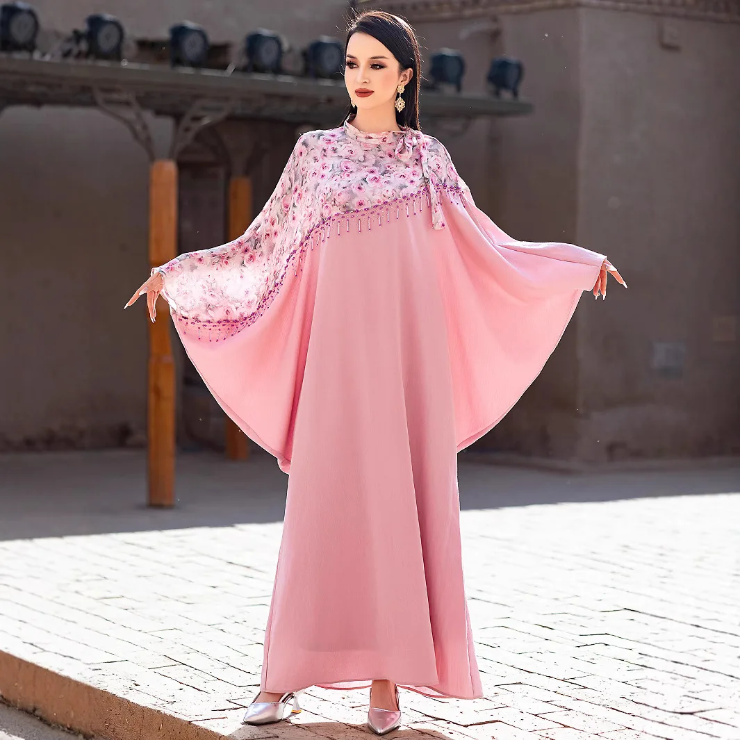 

Ид женское платье мусульманская Абая Vestidos Largos с рукавом «летучая мышь» вечерние кафтан Джалабия Рамадан розовые длинные платья кафтан арабский халат 2025