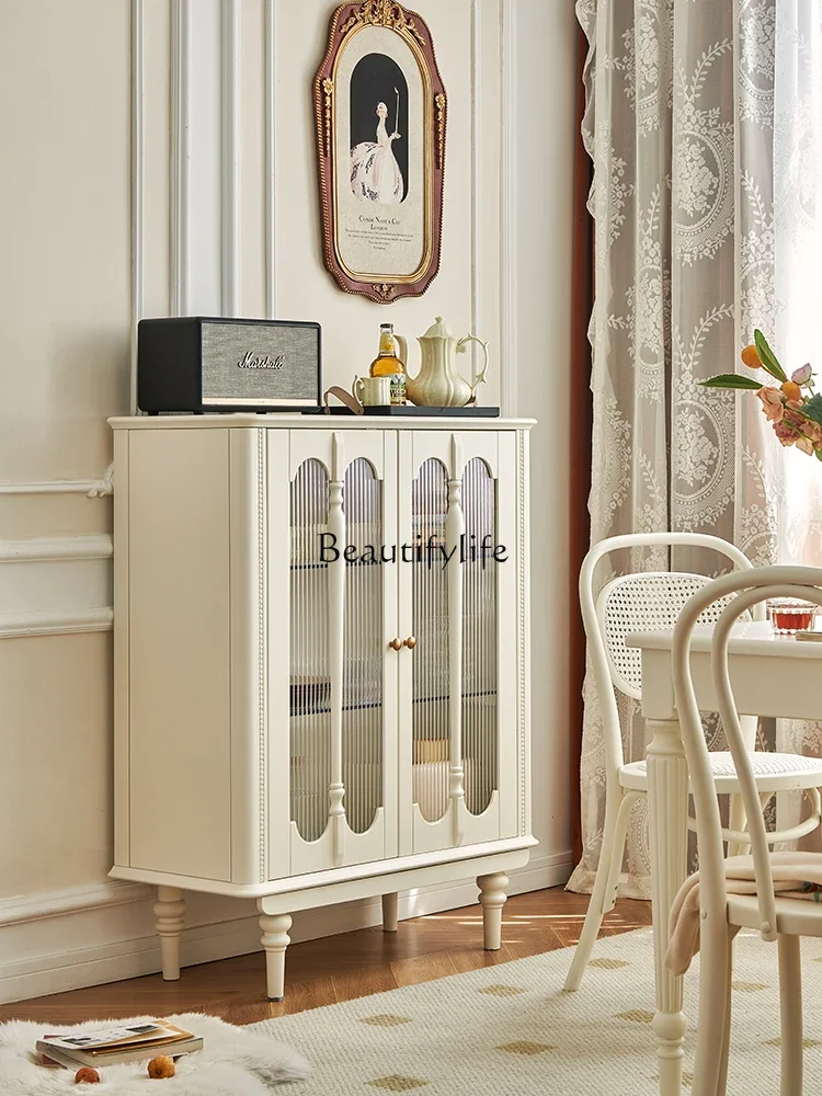 

PJ-Cream wine cabinet French white solid wood Changhong glass