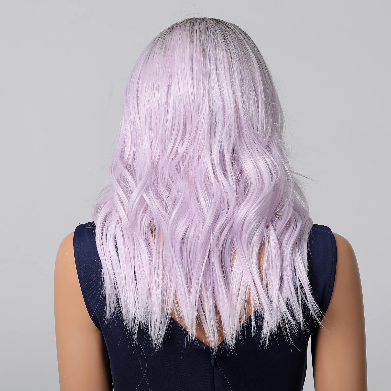 ALAN EATON Light Purple Wavy Wig for Women Natural Ombre Purple Wig Medium Length Synthetic Hair Heat Resistant Fiber Party Use