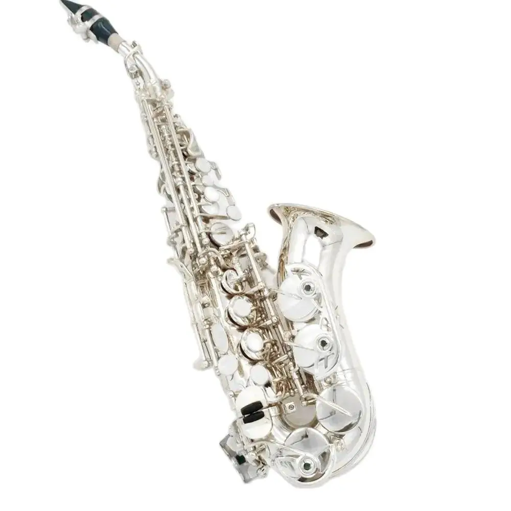 

Silver professional Curved soprano saxophone B flat jazz instrument pure brass nickel plated high-quality sax soprano