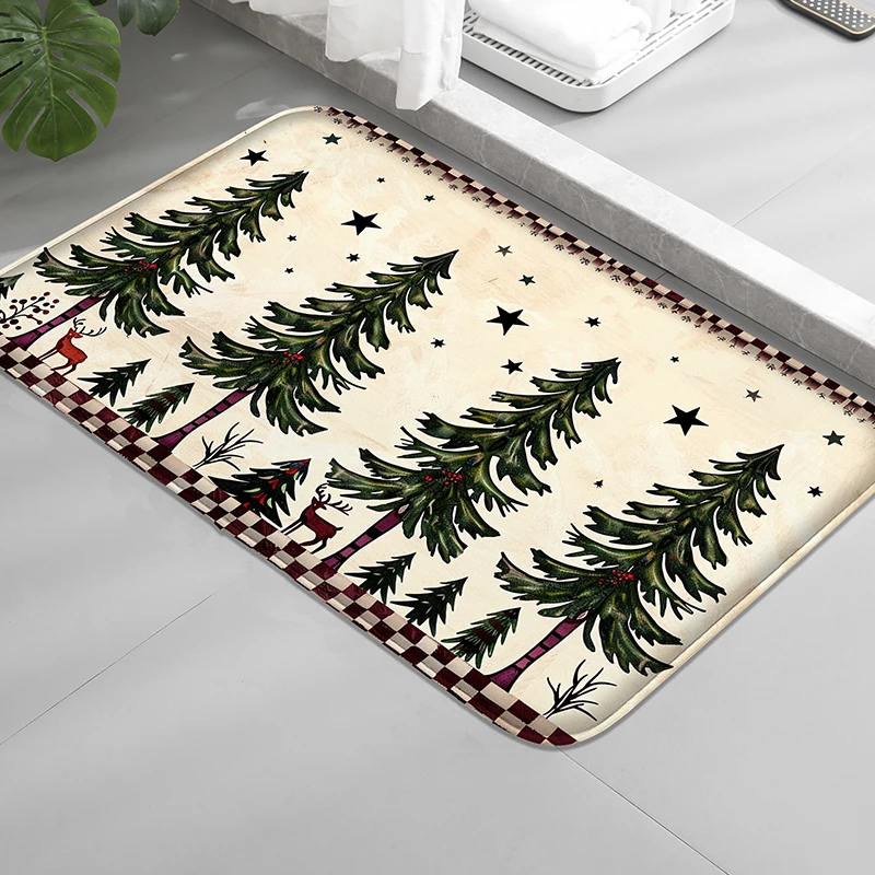 

1pc Christmas flannel home mat, Christmas tree absorbent foot mat, bedroom door mat, machine washable, bedroom small carpet