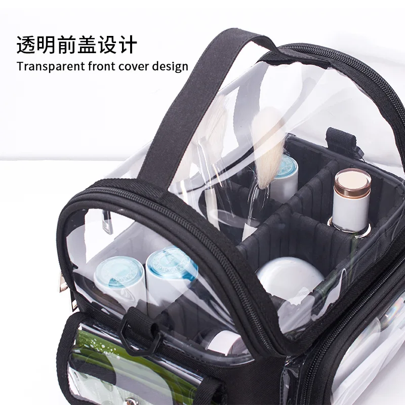 Suporte de pincel de maquiagem mochila maquiador caso de viagem claro à prova dwaterproof água saco organizador cosmético com alça ajustável divisor