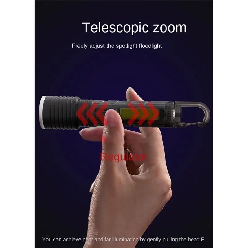 SYW-USB Rechargeable Work Light Super Bright Transparent LED Flashlight Zoom Camping Torch With Hook Magnet Pocket Lantern
