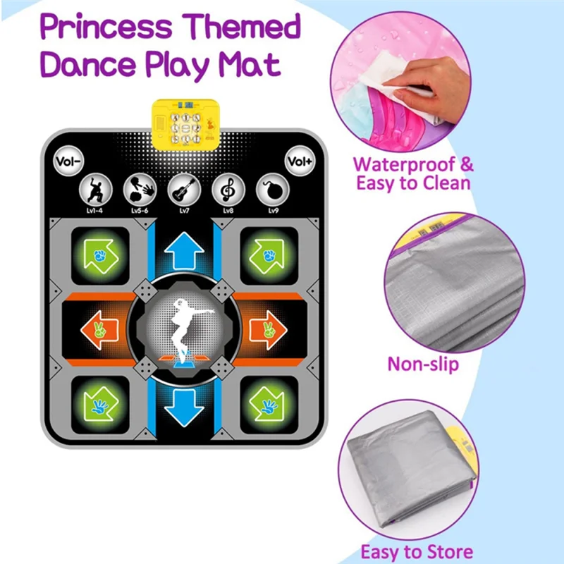 

B72A Электронный танцевальный коврик, многофункциональный игровой коврик, уличный музыкальный танцевальный коврик, противоскользящий, 5 режимов игр, 9 уровней сложности