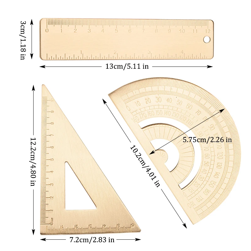 Brass Straightedge,Triangulator,Protractor,Teaching Mathematics Laboratory Office Student Stationery Drawing Tools Accessories