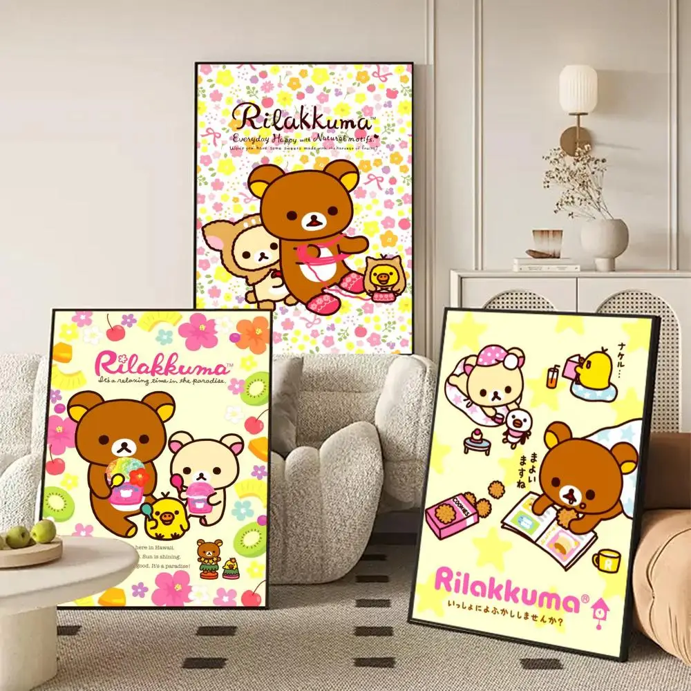 Cute Cartoon Anime R-Rilakkuma Poster Self Adhesive Wall Stickers Removable Room Decor Aesthetic Space Murals Fancy Gift