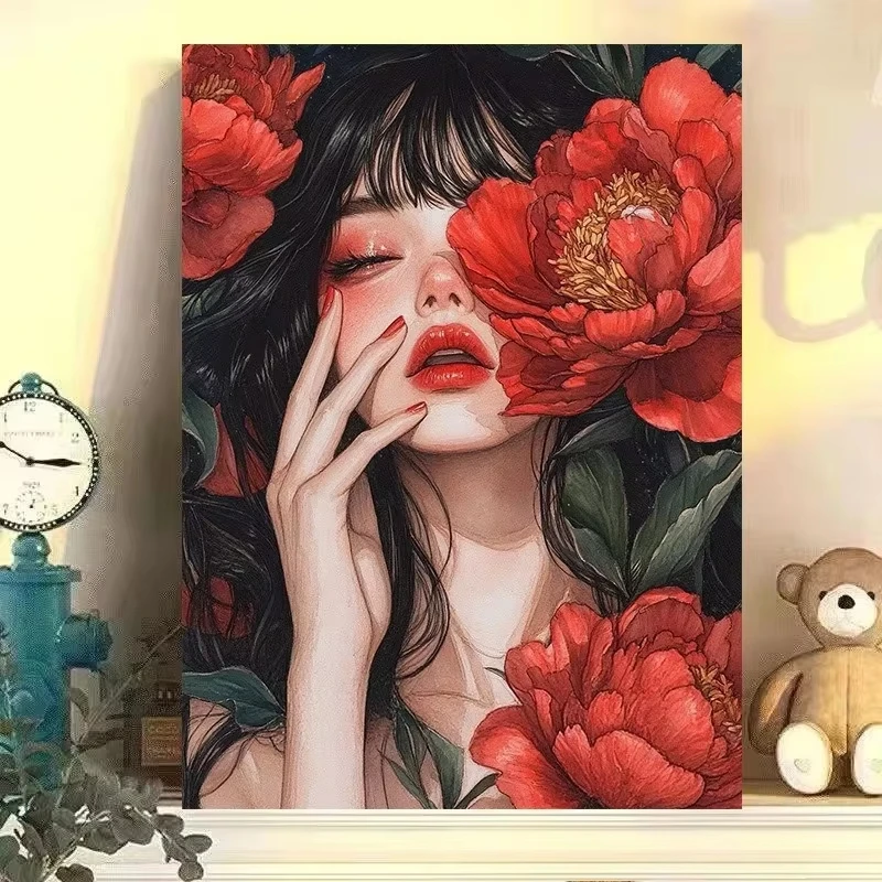 

500/1000/1200/2000 PCS Jigsaw Puzzles Red Butterfly Girl Portrait Family Activity Games for Gameroom Bedroom Gift Frameless