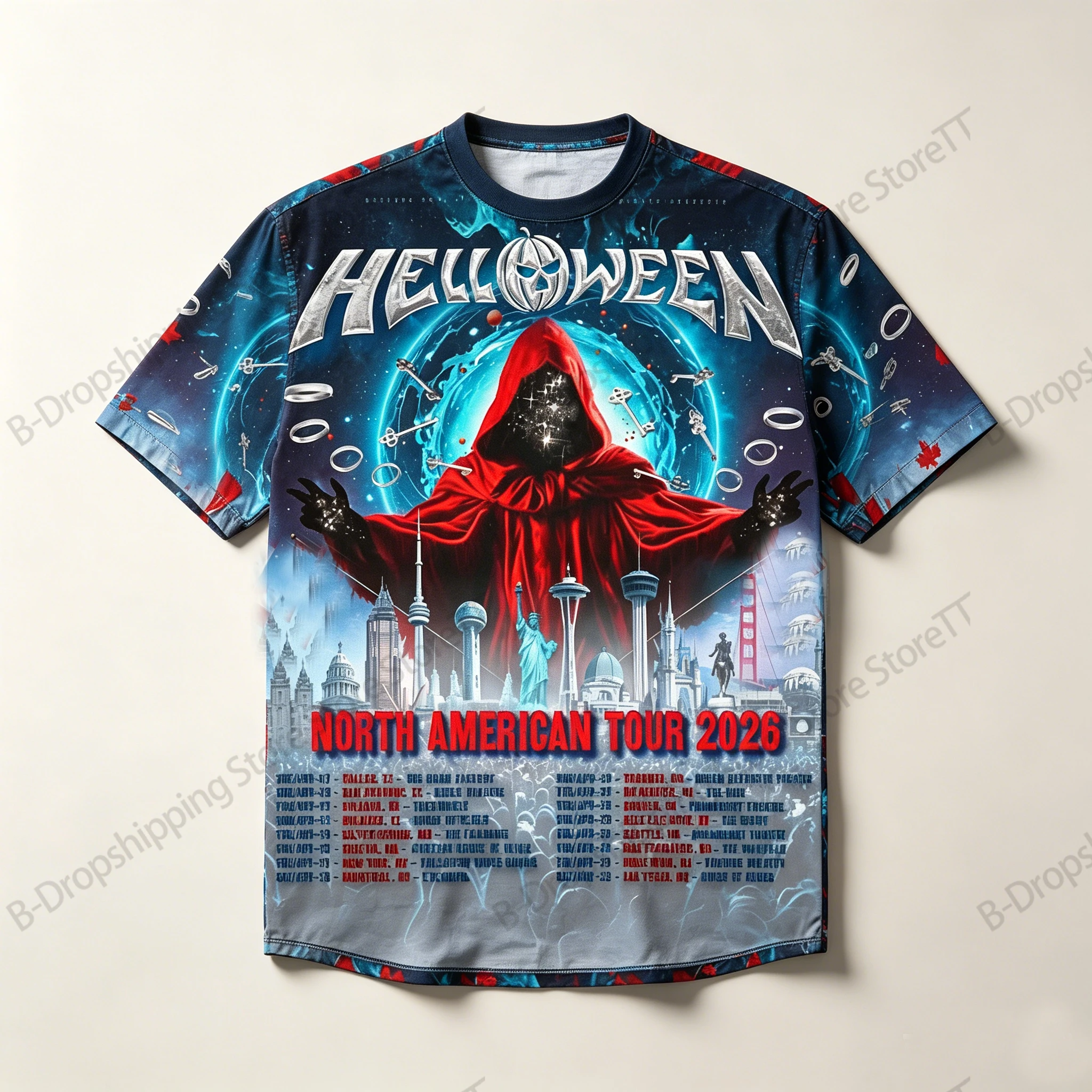 Hip Hop Rock Helloween Band Tour 2026 3D Print T-shirt Men Women Fashion Short Sleeve Tops Tees Men T shirts High Quality New