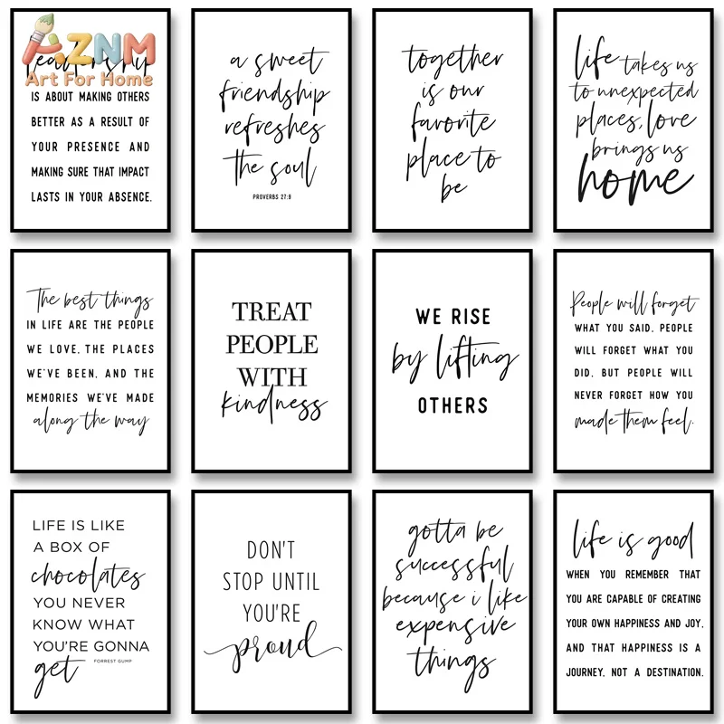 AZNM Minimalist Inspirational Quote Canvas Wall Art Black White Typography Poster Office Living Room Bedroom Unframed Decor Prin