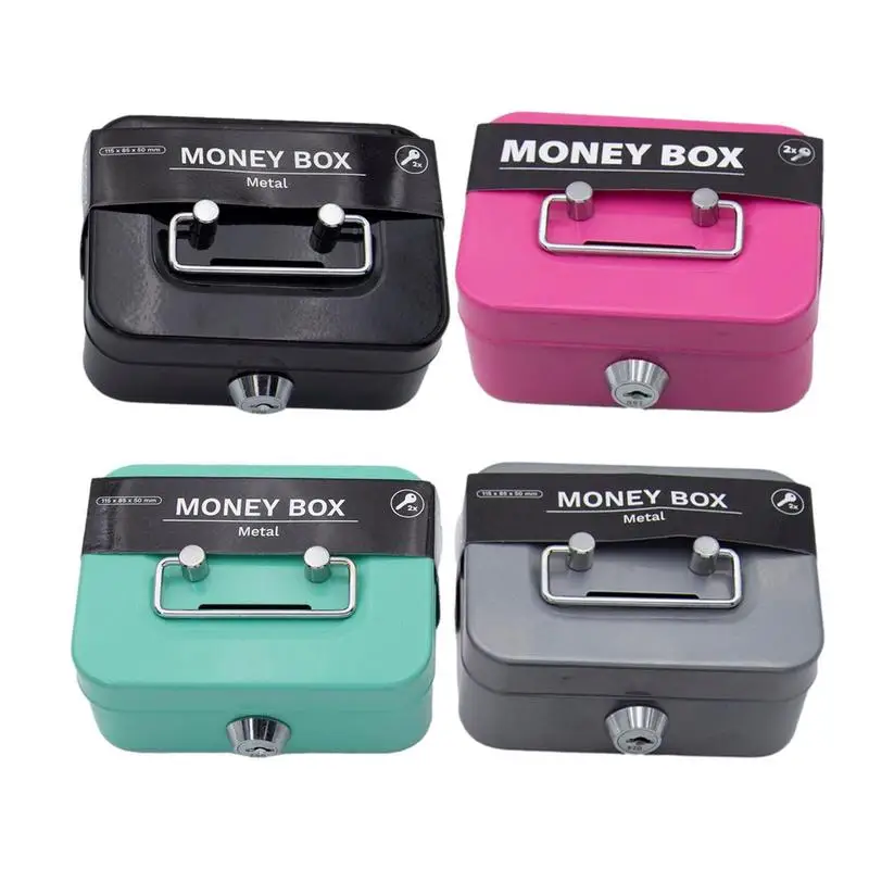 Money Safe Box Lockable Cash Box With Key Metal Key Money Bank Safe Lock Money Bank Metal Coin Bank Portable Sturdy For kids