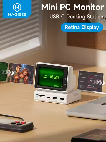 Hagibis 3.5inch IPS Mini Screen AIDA64 Mini PC CPU RAM HDD Data Monitor Display Sub Screen with USB C Hub for Laptop PC MacBook