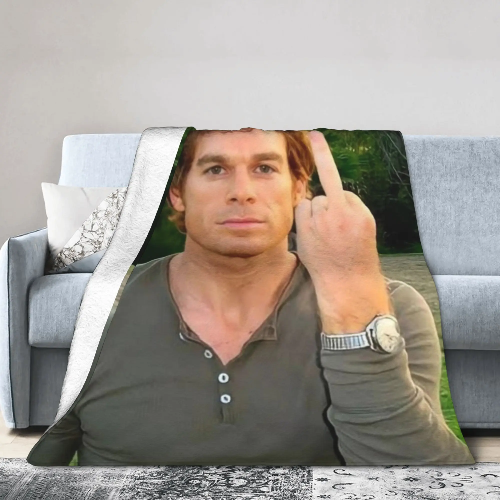 Dexter Morgan flipping off Blankets Coral Fleece Plush Decoration  Portable Soft Throw Blankets for Sofa Car Plush Thin Quilt