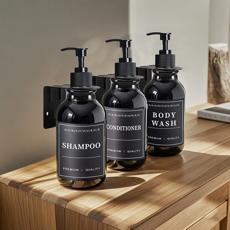 Kitchen Soap Dispenser Set 500ml with Labels Refillable Shampoo Body Wash Container Hanger Wall Mounted Bottle Holder 1/2/3pcs