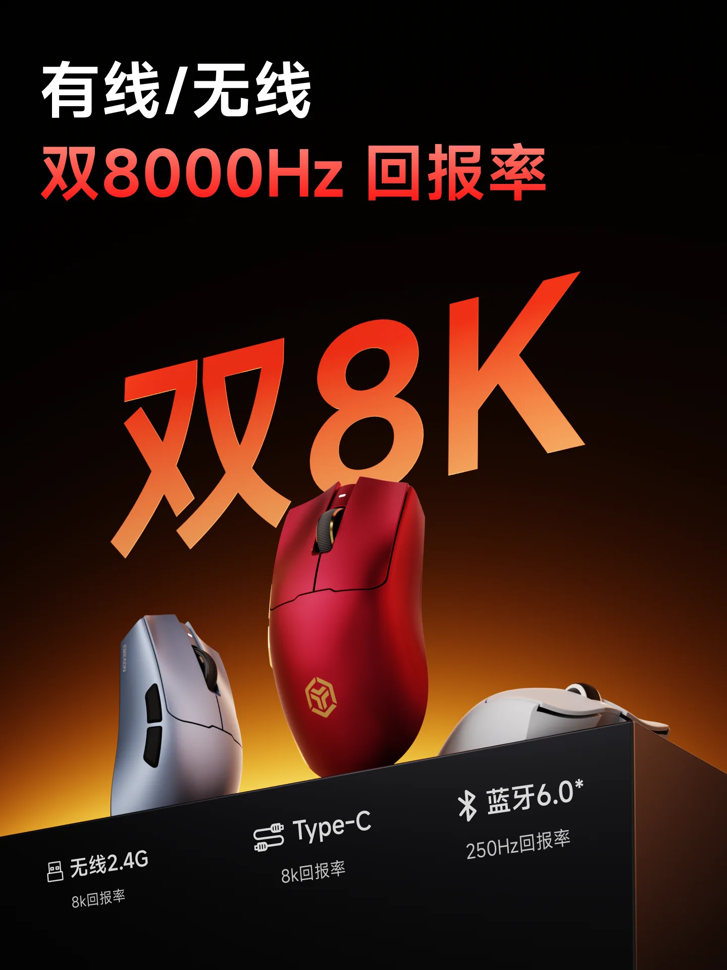EWEADN S9 Pro Ultra V2 Tri-Mode Wireless Gaming Mouse 0.185ms PAW3950 500mAh 42000DPI 750IPS Lightweight Ergonomic E-sport Mouse