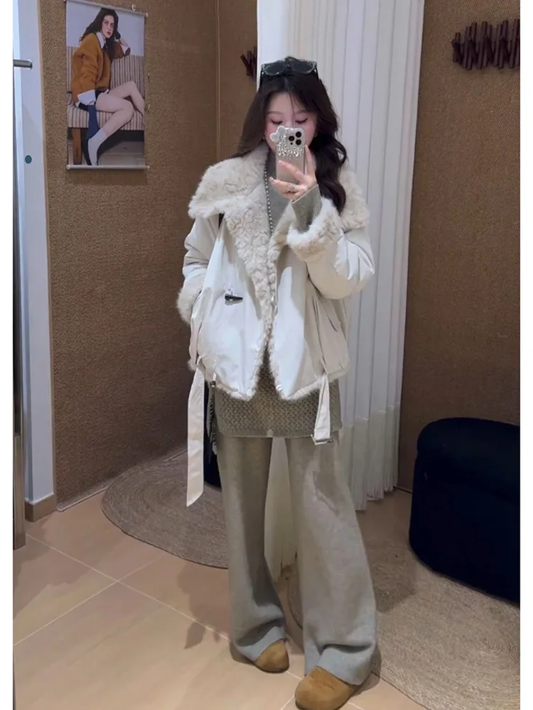 Slimming High Waist Wide Leg Casual Pants Women's Loose Fit Patchwork Design Winter New Style Cleanfit Parkyeon Polyester Fiber