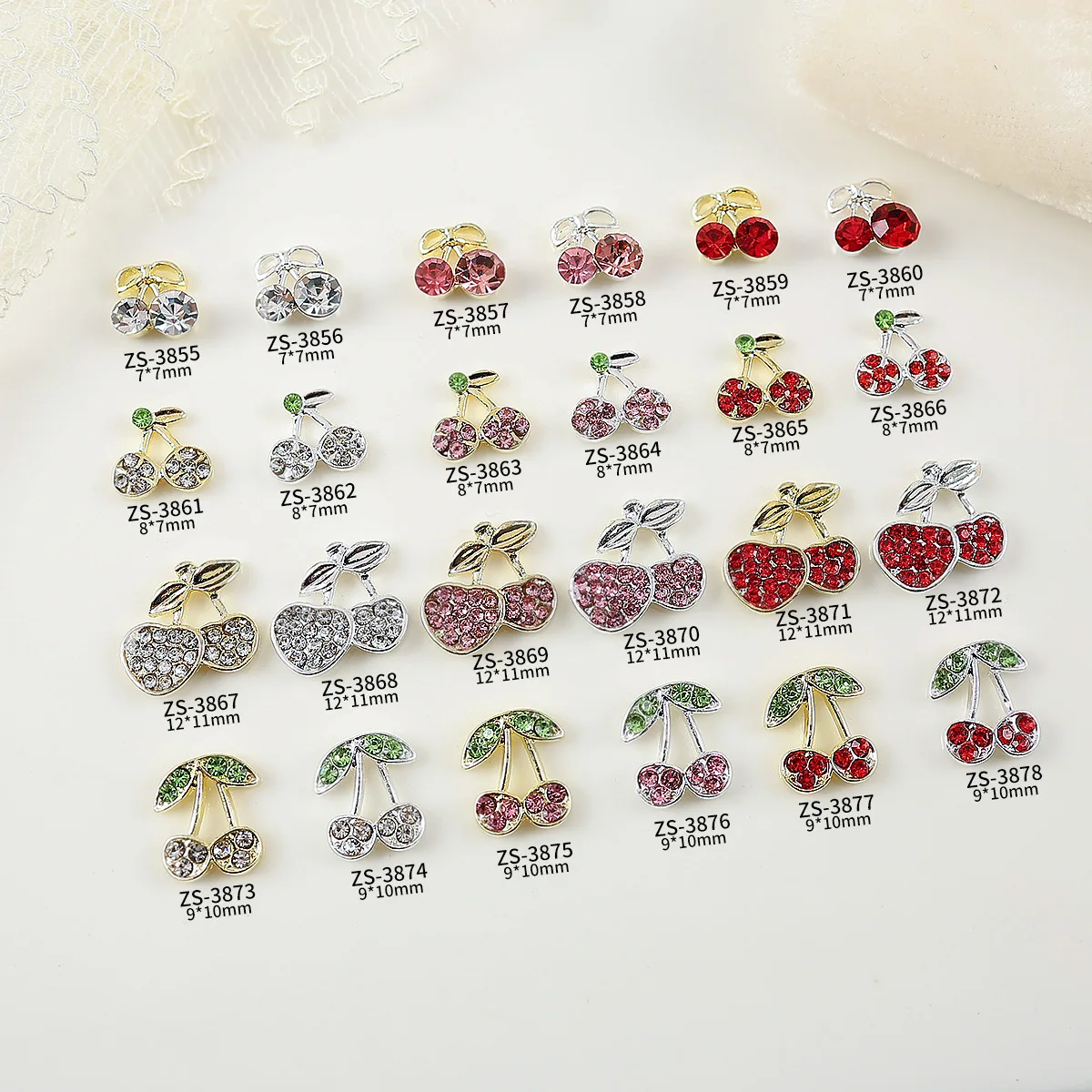 10 Uds. De aleación de lujo 3D, diamantes de imitación completos para decoración de uñas, dijes de cereza, accesorios de joyería para decoración de uñas, suministros de diseño de manicura