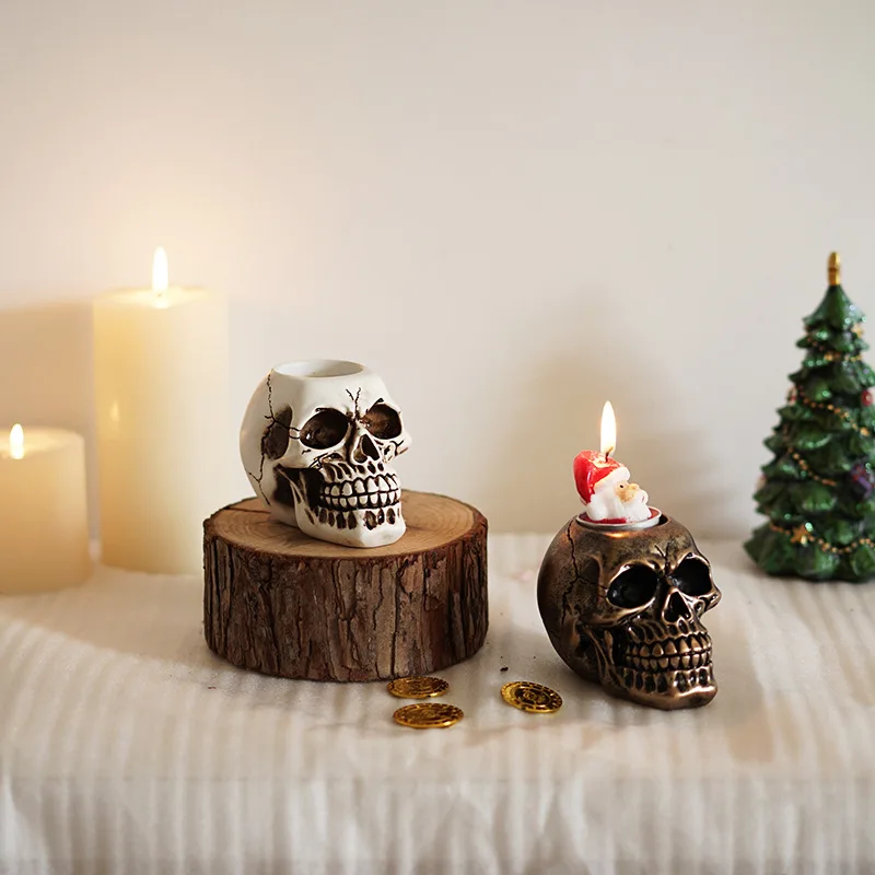 

Skull Candlestick Ornament Atmosphere Decoration Script Murder Prop Halloween Home Resin Craft Home Decorations Halloween Decor