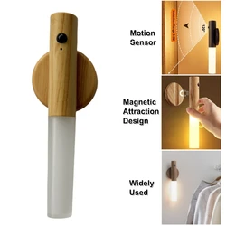 Rechargeable PIR Motion Sensor LED Wall Light Magnetic Night Light Smart Induction Move Table Lamp for Kitchen Cabinet Bedside