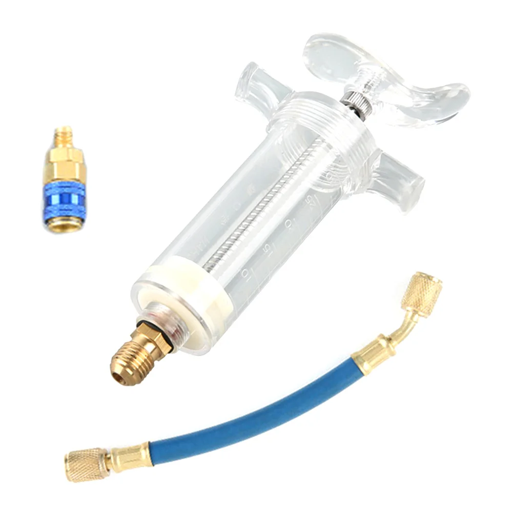 Auto Compressor Oil Dye Injector 30ml Car A/C Oil Dye Injector with Low Side Quick Coupler Adapter 1/4 SAE AC System Accessories