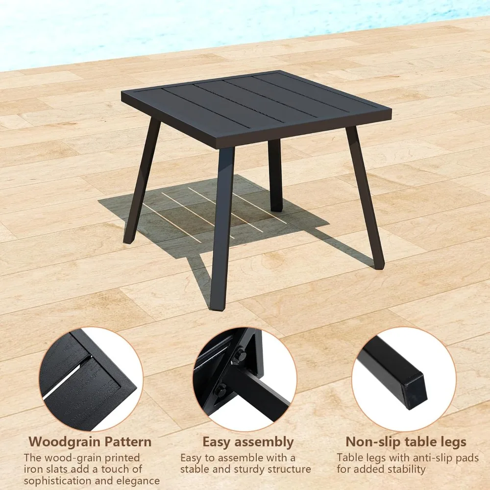 Small Metal Outdoor Coffee Side Table for Outside Patio, Square, Black