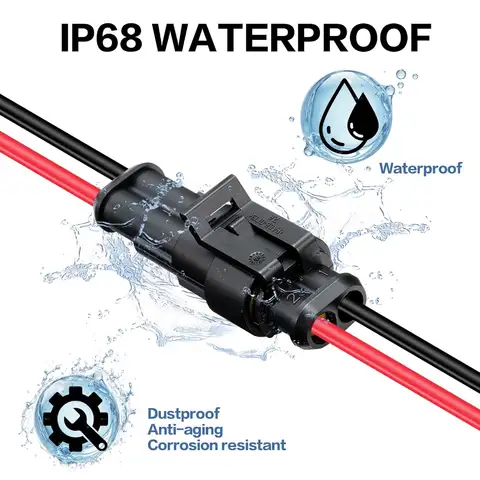6Pair 2Pin Connector Waterproof 16 AWG 2 Wire Connector Automotive Electrical Connector with Heat Shrink Tubing for Car Truck