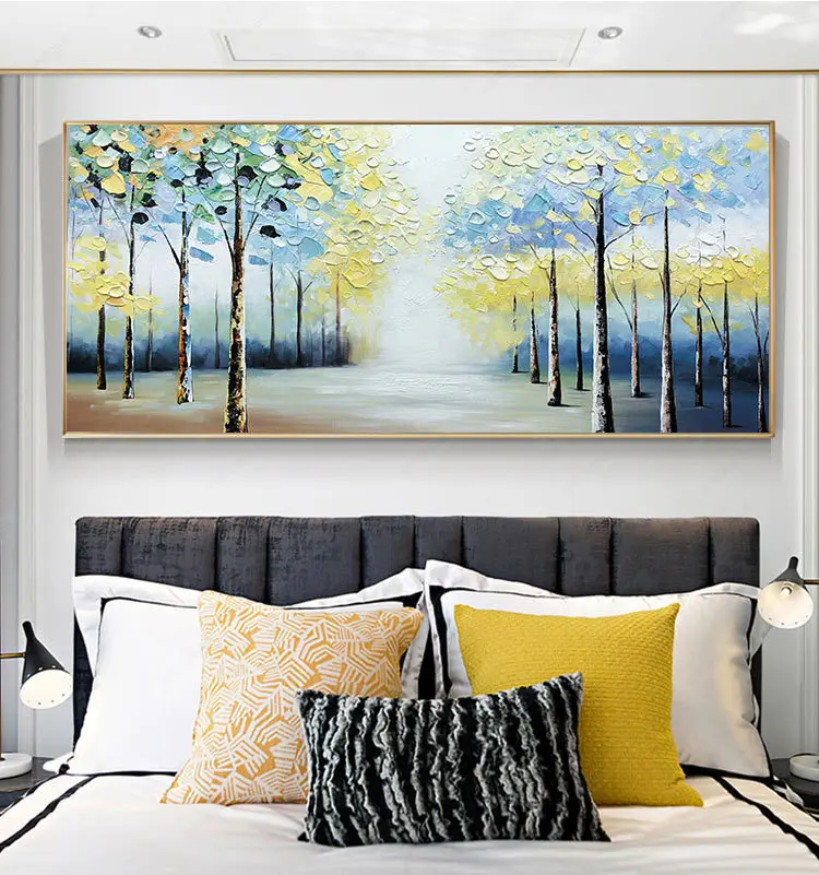 Hand-painted Oil Paintings Abstract Birch Forest Landscape Trees Handmade Artworks Large Size Wall Art Decor For Home Decoration