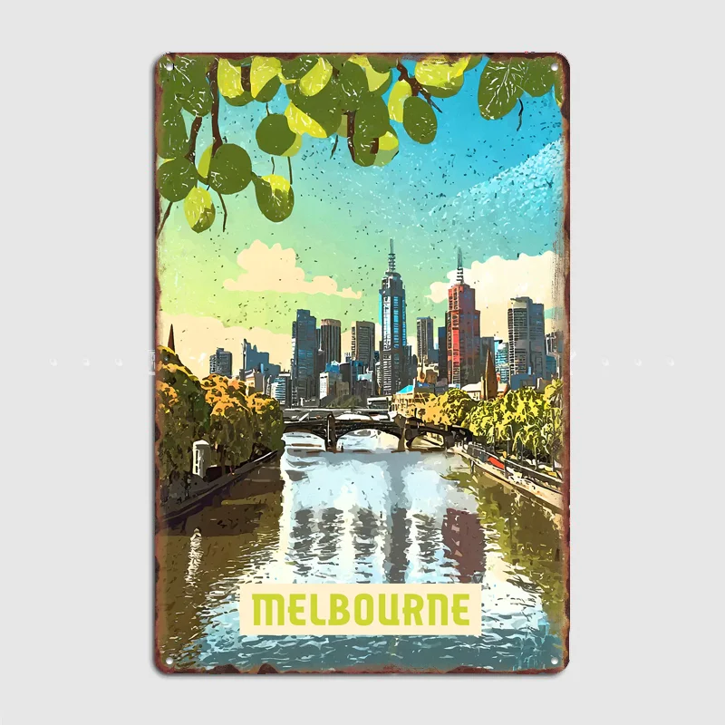 Home Decor Melbourne - Винтажный туристический постер города Мельбурна, металлическая