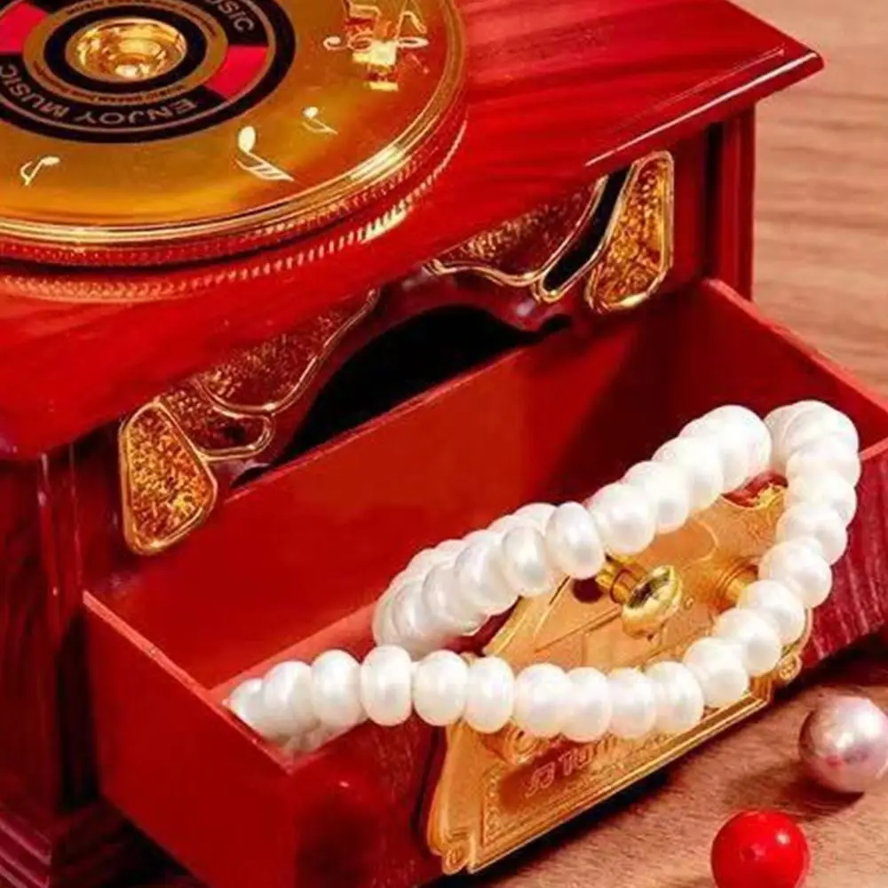 Vintage Style Gramophone Music Box with Drawer White Brown Phonograph Music Box Classical Phonograph Gramophone Model