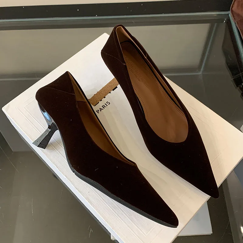 

2025 Autumn New Pointed Toe Pumps Shoes Fashion Shallow Slip On Ladies Elegant Single Shoes Thin High Heel Boat Black Shoes