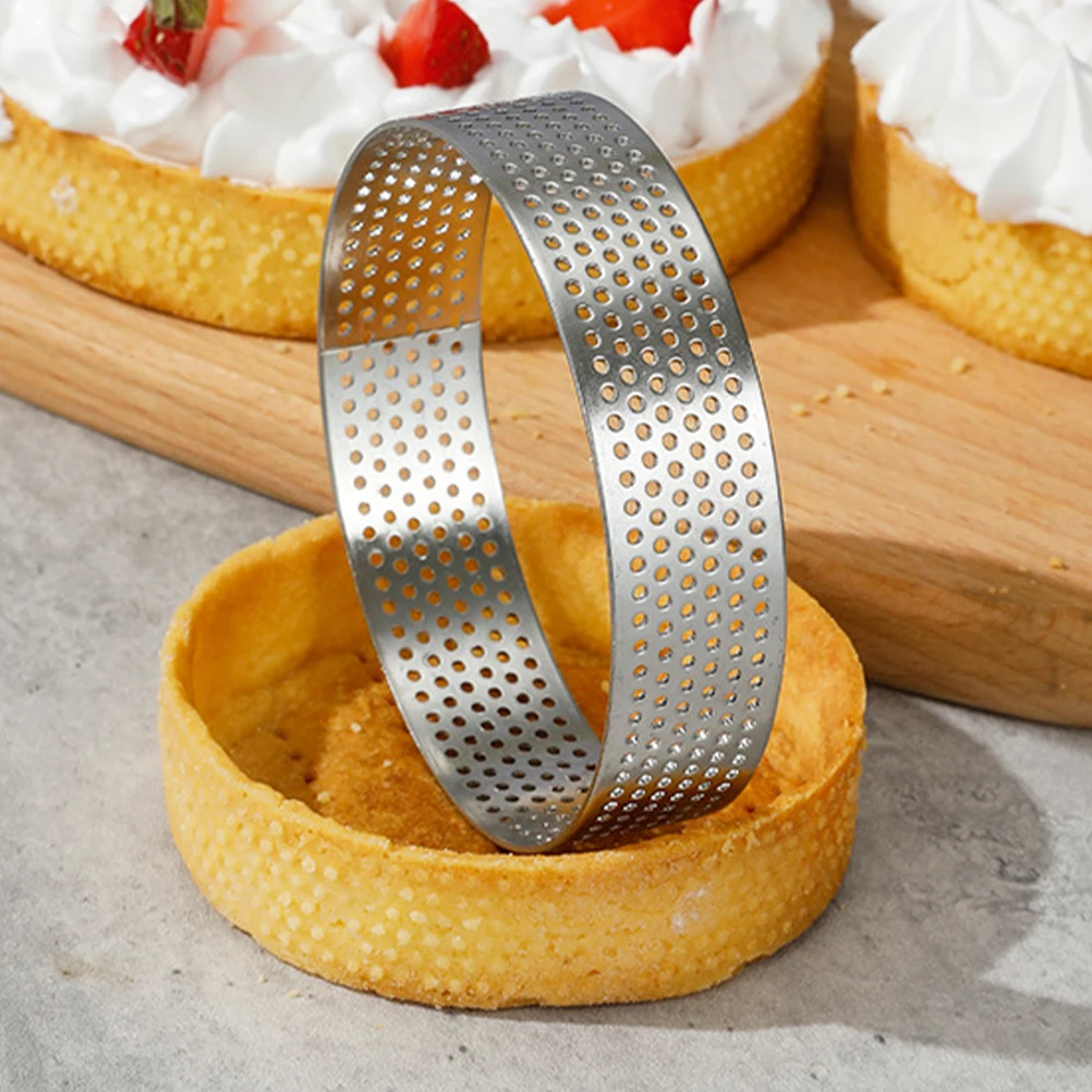 

2Pcs Mousse Perforated Tart Ring Cake Rings Stainless Steel Baking Jelly Mousse Ring Cake Mold Mold Round Kitchen Tool